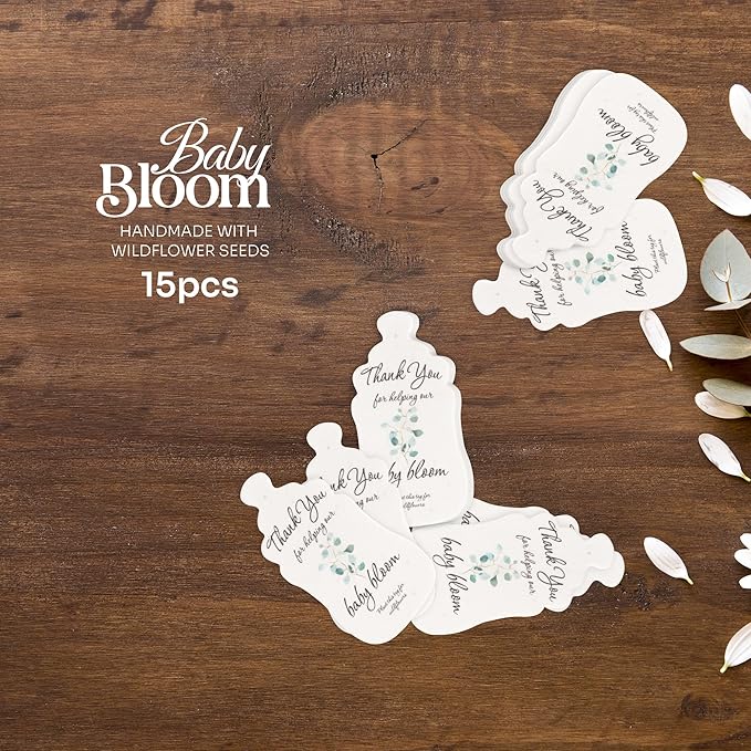 Baby Bottle Shaped Seed Paper – 15 Green Baby Shower Favors for Guests with Wildflower Seeds, Writable & Plantable, Gender Reveal, Birthday Gifts for Guest
