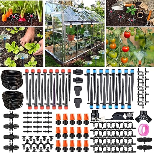 MS3 Drip Irrigation System Kit 226FT – Automatic Garden Watering System with Adjustable Drippers, 5/16'' & 1/4'' Tubing, Easy DIY Installation for Greenhouse, Yard, Lawn & Potted Plants