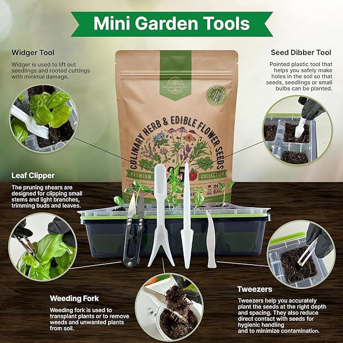 25 Culinary Herbs & Edible Flower Seed Variety Pack for Planting Indoor & Outdoors. 11900+ Non-GMO Heirloom Flower Seeds: Basil, Borage, Echinacea, Lavender, Oregano, Rosemary Seeds & More