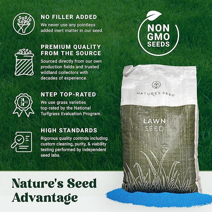 Nature's Seed TWCA Water-Wise Northwest Turf Grass Seed Mix Blend, Shade and Drought Tolerant, for Garden, Lawn, Yard, Low Water, Requires 30-50% Less, 5 Lbs