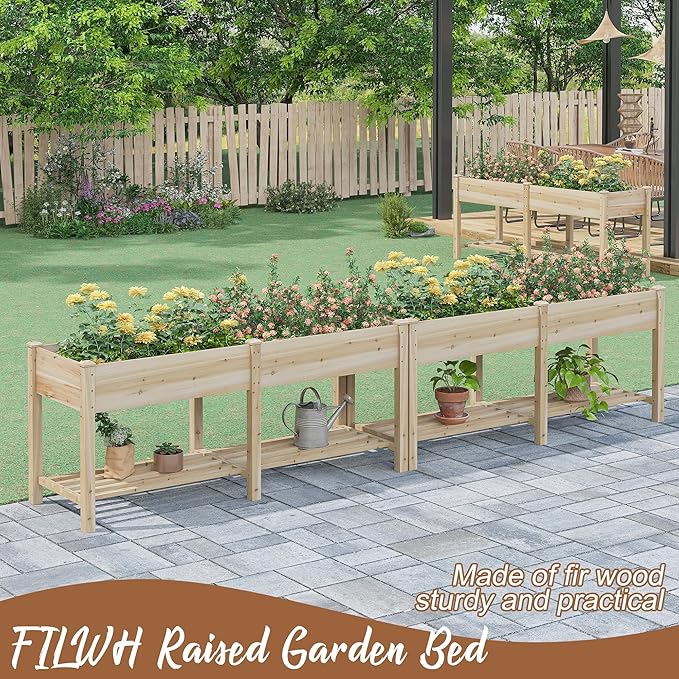 FILWH Raised Garden Bed with Legs Elevated Wooden Planter Box Stand Large Planter Stand Box for Fruits Vegetables Flowers with Divider with Bag - 72 * 24 * 30.5IN