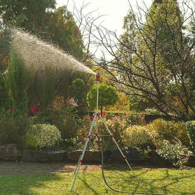 Eden 94156 PRO Metal Telescoping Tripod Adjustable 6-Pattern Mobile Rotary Gear Drive Garden Sprinkler for Yard W/Premium Quick Connect Starter Set