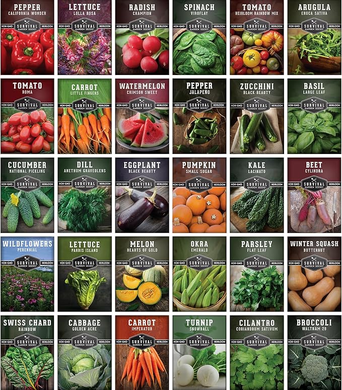 Home Garden Seeds 30 Pack – Heirloom Non-GMO Vegetable, Herb & Fruit Varieties | (18,500+) Survival Seed Vault for Food Security by Survival Garden Seeds