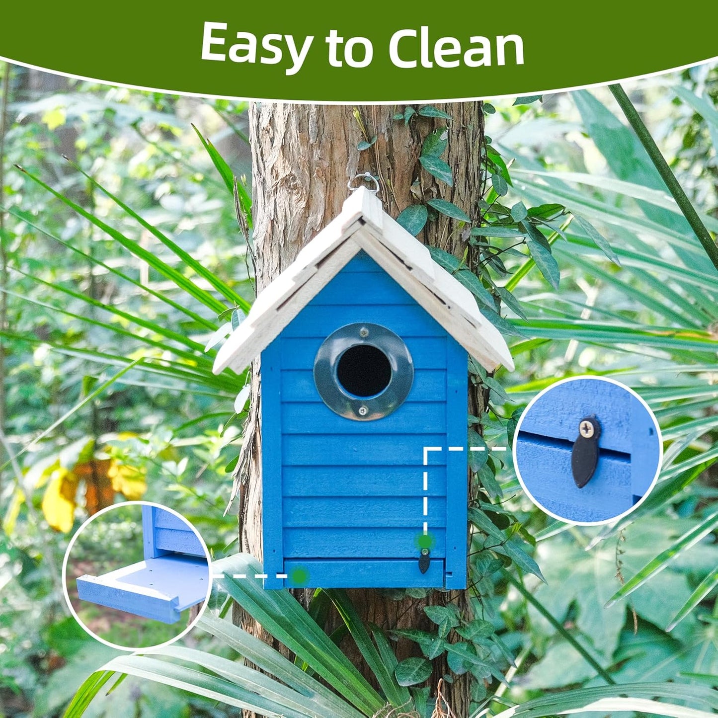 Premium Pine Wood Bird House for Outside – Weather-Resistant Bluebird & Chickadee Nesting Box with Metal Guard