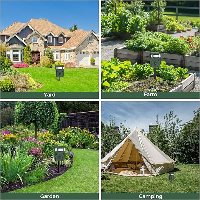 2025 Upgraded Solar Ultrasonic Animal Repellent Outdoor – Motion Activated Deer, Squirrel, Cat, Raccoon, Dog & Bird Deterrent Ultrasonic Sweep for Yard, Garden, Farm