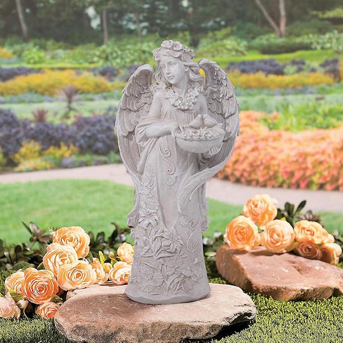 Hanna Roberts Outdoor Statues Angel Décor Garden Statue,23.5" H Angel Statue, Resin Angel with Bird Figurine,Gifts for Women and Men,Outdoor Garden Decor Ornaments for Outside (White)