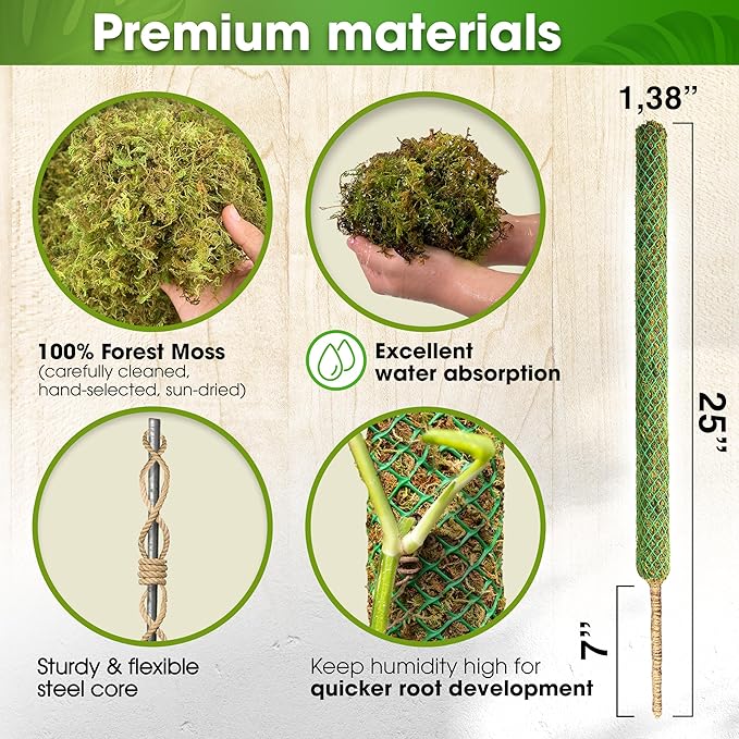 DUSPRO 2 Pack 25ββ Mesh Moss Pole for Climbing Plants, Natural Moss Pole Monstera Plant Support, Real Moss Poles for Plants Indoor, Moss Stick for House Plants, Moss Stakes for Climbing Plants