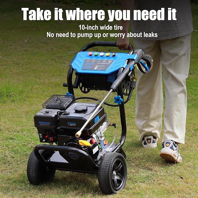 Gas Pressure Washer 3600 PSI, 2.3 GPM Heavy Duty High Power Washer,212CC Engine with 30FT Hose, Axial Aluminum Pump, Soap Tank, Spray Gun and Wand, 5 Quick Connect Nozzle (Blue)