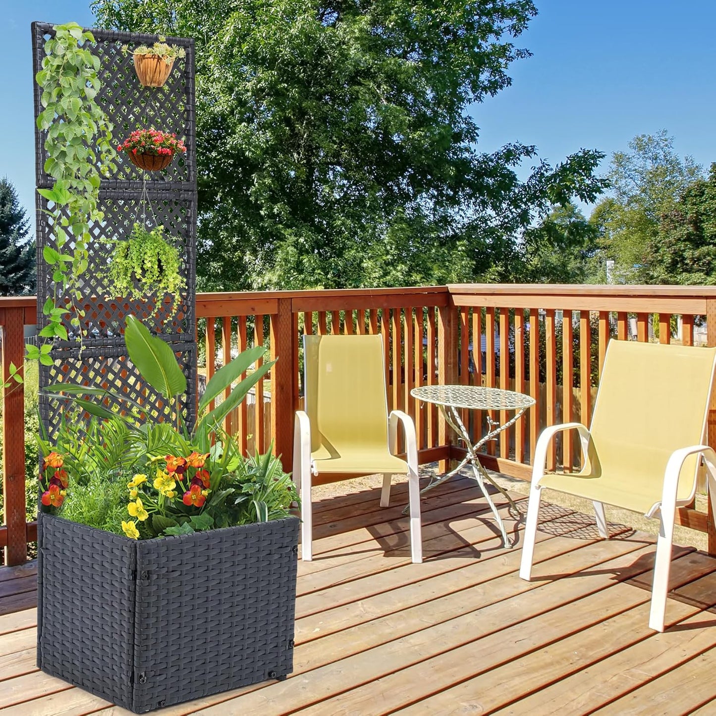 HPC Decor 46" Planter Box with Trellis- Outdoor Raised Garden Bed with Non Woven Bags, Handwoven Garden Bed with Trellis, Free-Standing Planter Box for Climbing Plants/Vines and Garden,Patio,Balcony.