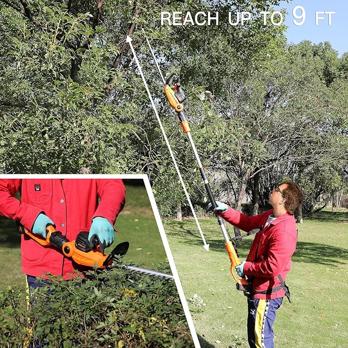GARCARE 2 in 1 Pole Hedge Trimmer, Cordless Long Reach with 20V 4.0Ah Battery and Quick Charger, 20 inch Cutting Blade Length, 7/10 inch Cutting Capacity