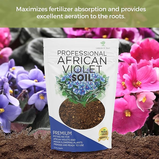 Professional African Violet Plant Soil | Premium All Purpose Blend | Large 2.2 Quarts | Ready to Use for Indoor Flowering Plants | Peat Moss, Coco Coir, Perlite, Dolomite | Made in USA