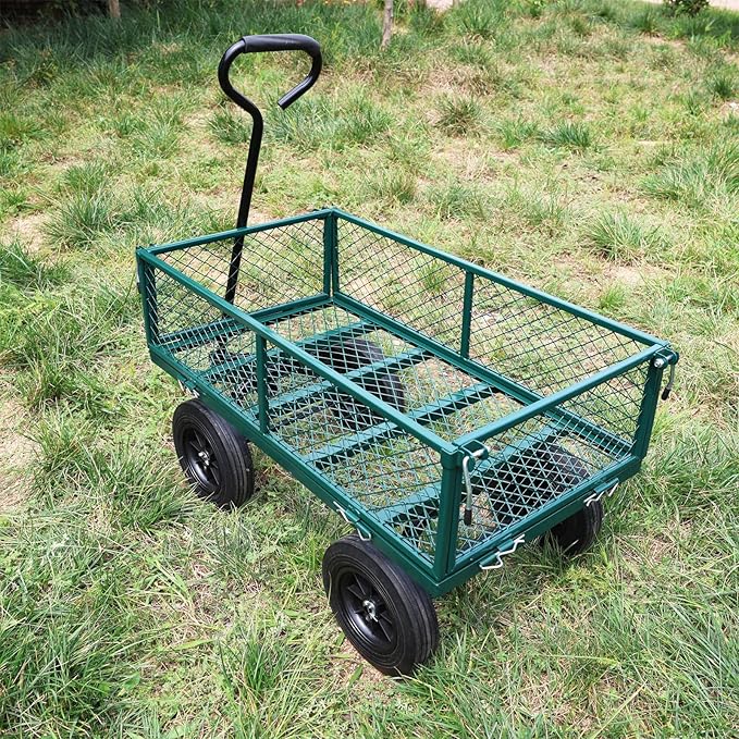 Wagon with Removable Sides Can be Used in Farms, Warehouses etc l Garden Dump cart- A Must-Have for Your Dream Garden Garden Essential- Dump cart Solid Wheels (Green Solid Wheels)