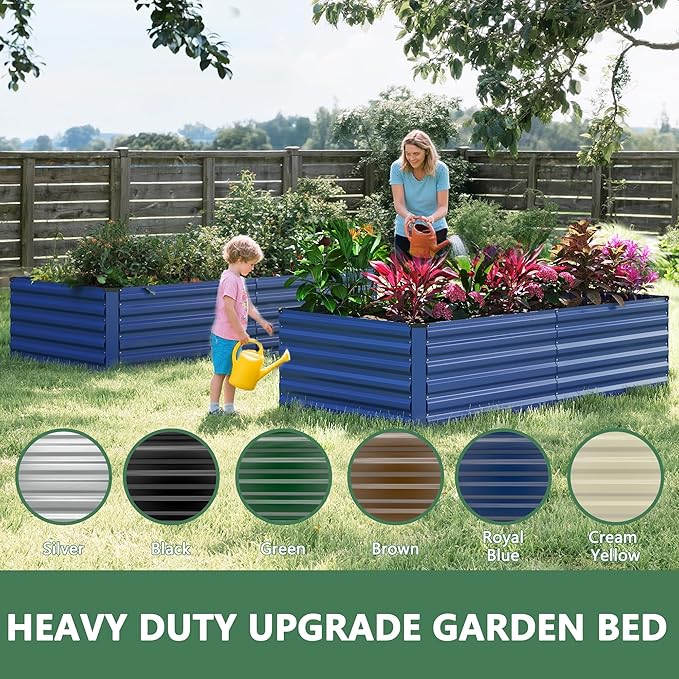 FOOWIN 4pcs 6x3x2ft Galvanized Raised Garden Bed, Planter Raised Garden Boxes Outdoor, Large Metal Raised Beds for Gardening, Garden Bed for Vegetables, Flowers, Herb,269 Gallon Capacity, Royal Blue