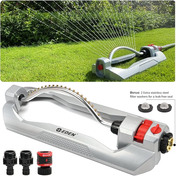 Eden 96215 Metal 2-Way Oscillating Sprinkler for Lawn and Garden w/Quick Connect Starter Set
