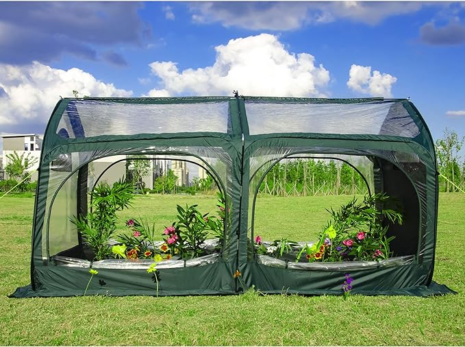 porayhut Pop Up Greenhouse Cover Flower House Mini Gardening Plant Flower Sunshine Room Room,Backyard PVC Greenhouse Cover for Cold Frost Protector Gardening Plants (Tunnel Grennhouse)