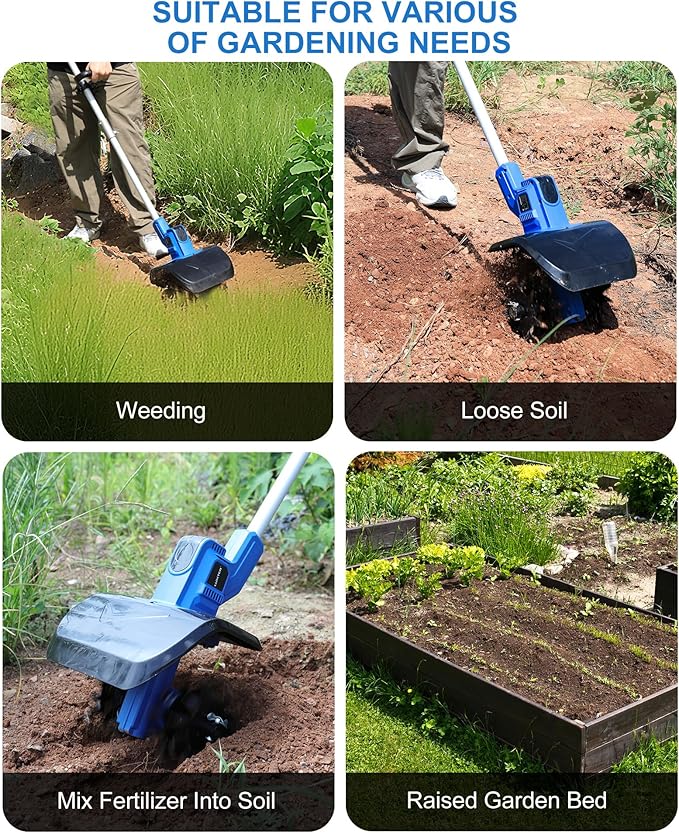 LUXTER 20V Cordless Tiller for Gardening 8.6 Inch Electric Garden Cultivator with 48 Steel Tines Lightweight Cultivators 2×4.0AH Batteries & Fast Charger for Smooth Ground Breaking,Tending,Composting