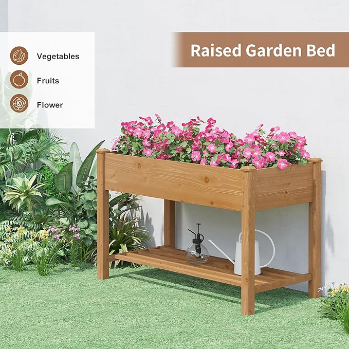 FILWH Raised Garden Bed with Legs Elevated Wooden Planter Box Stand Large Planter Stand Box for Fruits Vegetables Flowers with Divider with Bag - 48 * 24 * 30.5IN(Brown)