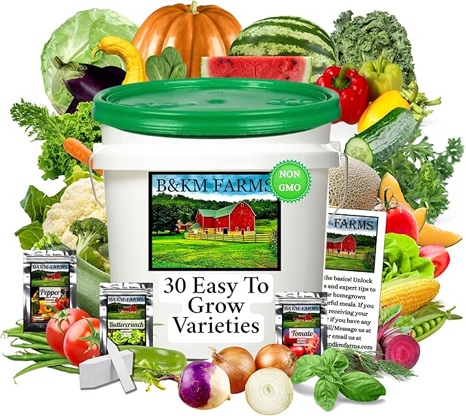 Beginner Survival Seed Vault: 20,000+ Heirloom & Non-GMO Seeds (30 Easy to Grow Varieties) by B&KM Farms