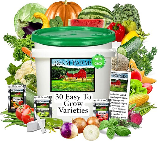 Beginner Survival Seed Vault: 20,000+ Heirloom & Non-GMO Seeds (30 Easy to Grow Varieties) by B&KM Farms