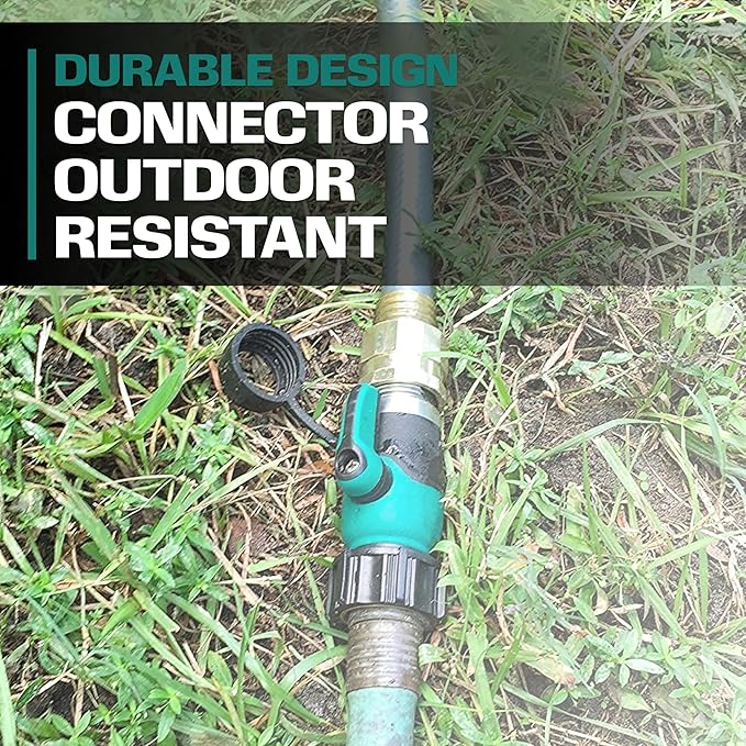 2WAYZ Heavy Duty Garden Hose Connector with On/Off Switch - Water Flow Control Adapter for Outdoor Use - Durable Brass Fitting with Hose Valve Shut-Off Handle for Quick Adjustments