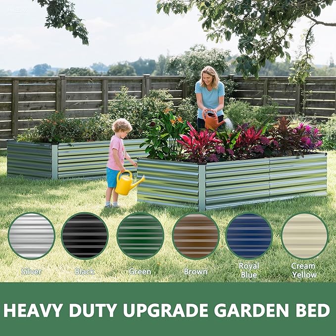 FOOWIN 2pcs 6x3x2ft Galvanized Raised Garden Bed, Planter Raised Garden Boxes Outdoor, Large Metal Raised Beds for Gardening, Garden Bed for Vegetables, Flowers, Herb,269 Gallon Capacity, Silver