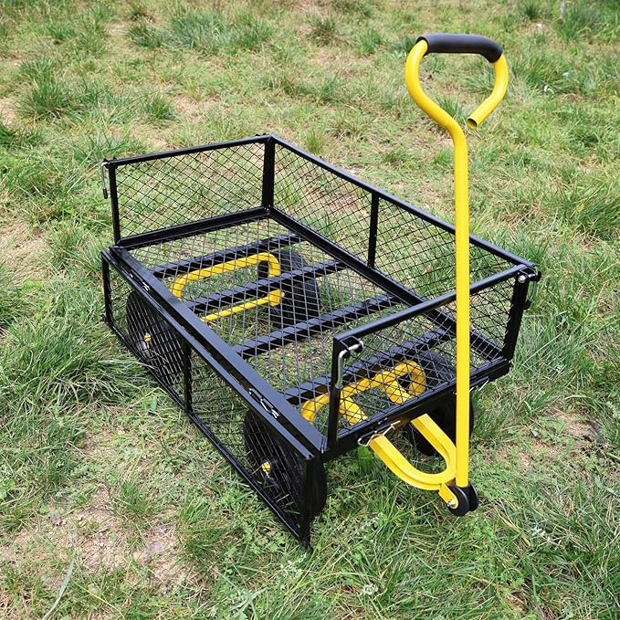 Wagon with Removable Sides - Farm, Warehouse & Garden Dump Cart - Solid Yellow+Black Wheels