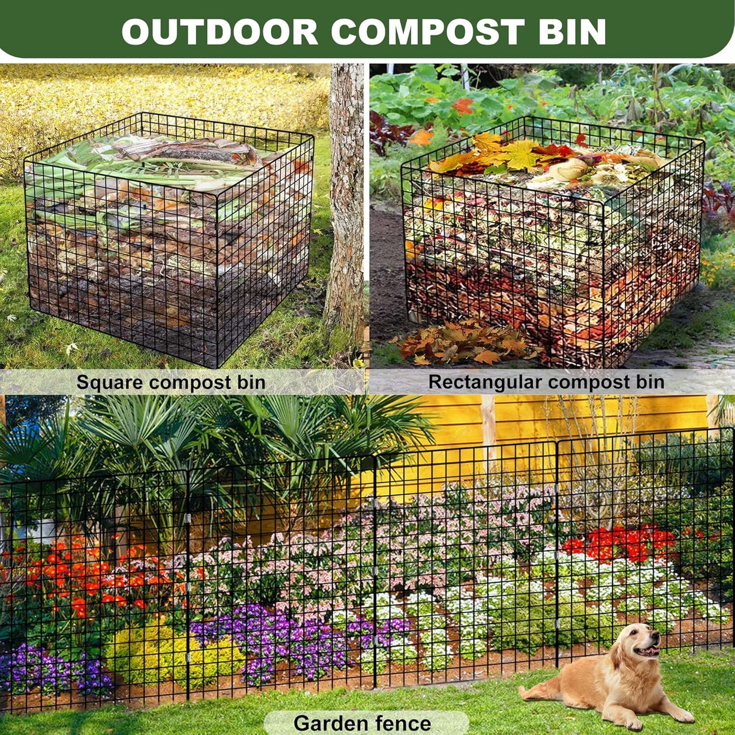 Large Compost Bin Outdoor, Square Mesh Garden Wire Compost Bin for Stacking Leaves and Yard Waste 36X36X28 Inches