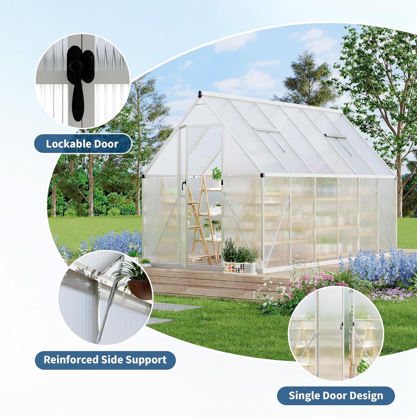 6'X11' Aluminum-Framed Polycarbonate Greenhouse, Heavy Duty Polycarbonate Greenhouse with Quick Setup Structure and Roof Vent, Large Enhanced Aluminum Greenhouses Kit for Outdoors
