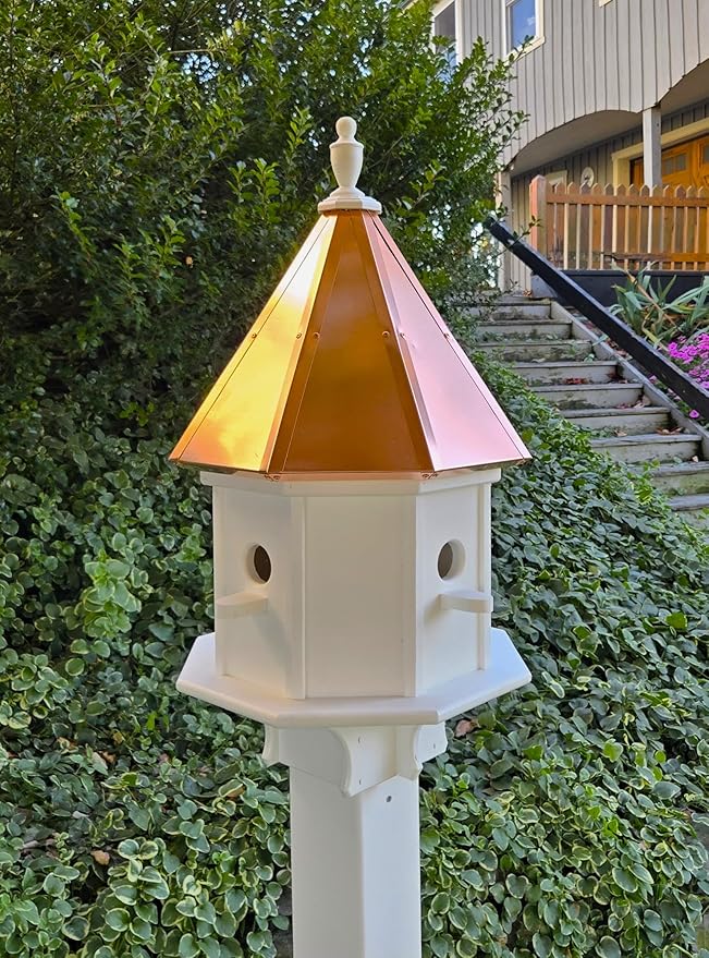 Amish Handmade Birdhouse with Copper Roof, Bird Watching (Copper Roof, 4 Compartments)