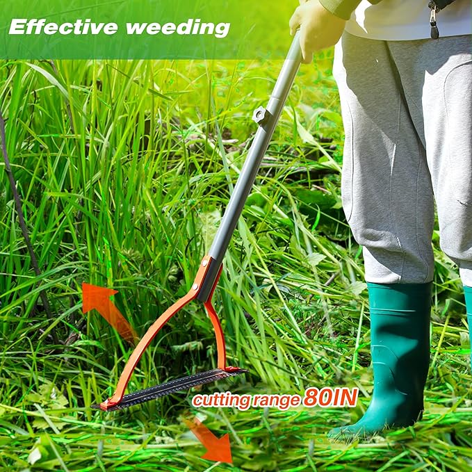 Walensee Weed Grass Cutter with Serrated Double-edged Sharp Blade Manual Grass Whip with 30 Inch Steel Handle Cut Overgrown Weeds Cutting Hand Tool Steel Sod Cutter for Garden, Yard, Field and Ditches