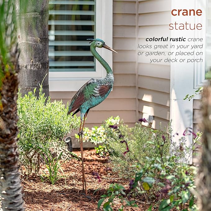Alpine Corporation 40" Tall Outdoor Rustic Metal Crane Statue Yard Art Decoration