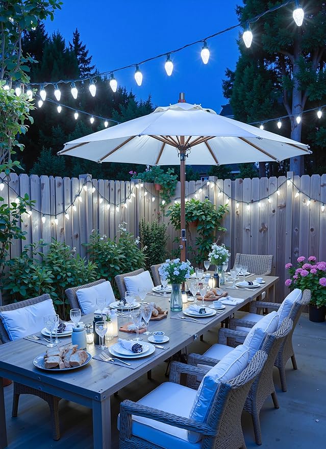 Brightown C9 Christmas Lights Outdoor, 114FT 150 LED Pure White String Lights with Timer, 8 Modes, Plug-in UL Listed Waterproof Connectable Christmas Tree Lights for House, Roof, Garden, Patio Decor