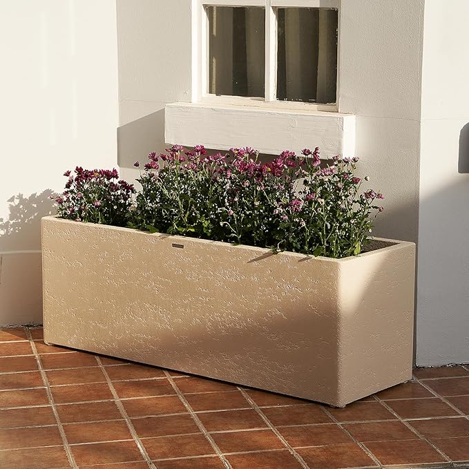42 Inch Rectangular Concrete Planter(42Lx14Wx15H,58 Pounds),Durable All-Weather Use with Drainage Holes,Large Rectangular Planter for Outdoor Indoor Plants