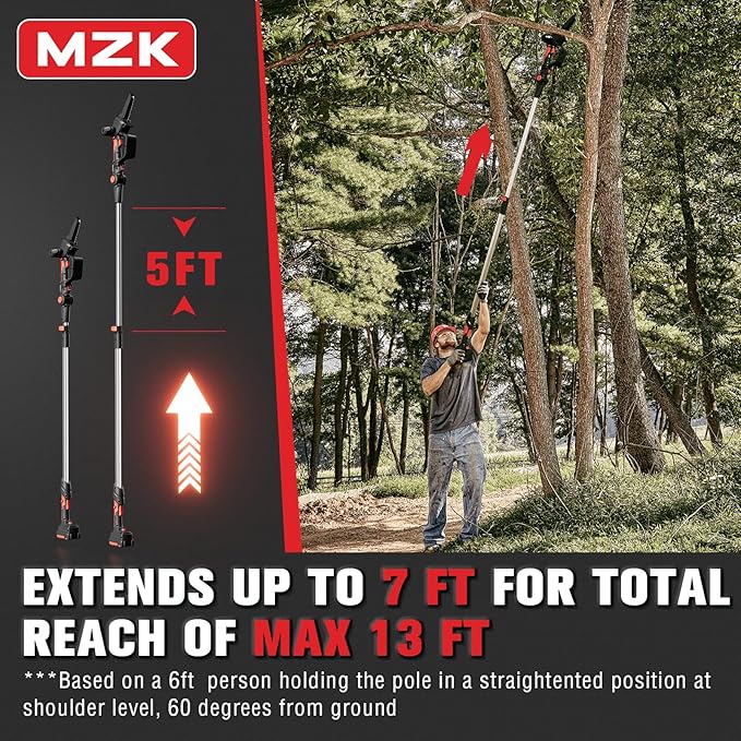 MZK 2-in-1 Cordless Pole Saw & Mini Chainsaw with 3 Replacement Chain, 20V Battery Pole Chainsaw, 4.5" Cutting Capacity, 13ft Reach Pole Saw for Tree Trimming(2 Batteries and Fast Charger Included)