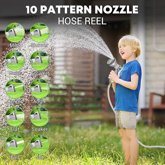 SILVEL Retractable Garden Hose Reel,1/2 in x 75ft Wall Mount Heavy Duty Automatic Hose Reel with 10 Pattern Nozzle, Any Length Lock & Slow Return System, 180°Swivel Bracket Upgraded UV Resistant