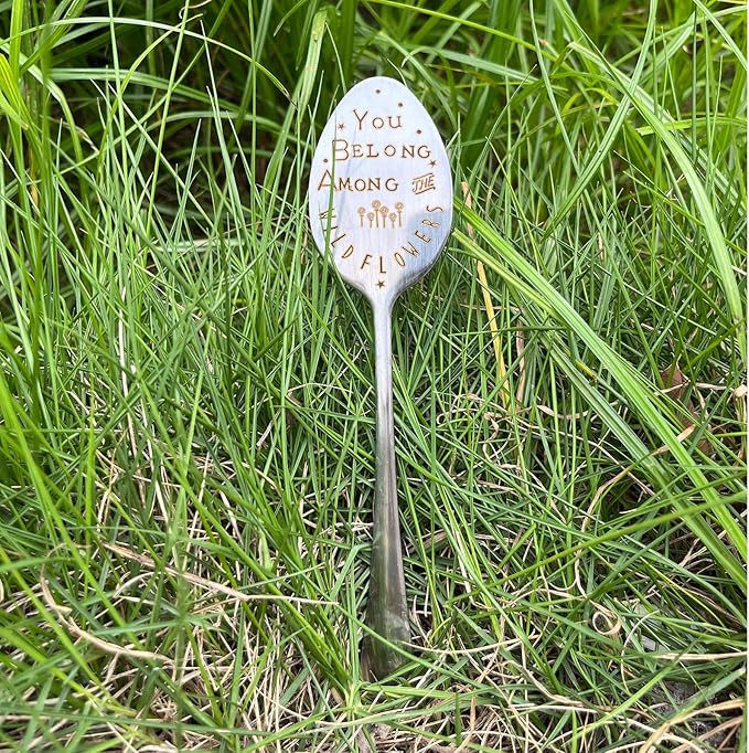 Garden Plant Marker Friendship Gift for Women Gardeners, Plant Stake Label Sign Tag Gardening Gifts for Woman Plant Lovers, Metal Garden Decoration (Among Flowers)