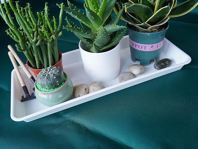 2 Pack of Plastic Plant Tray Saucer Rectangular 20 21 inch, Planter Trays Saucers for Indoors Outdoor, Plant Water Drip Tray for Flower Pot Planter, Windowsill Trays (8.5 X 21'', White)