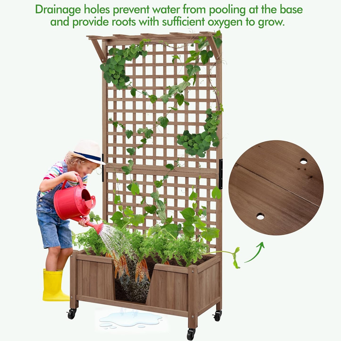 Yaheetech 72" H Horticulture Garden Planter with Trellis for Vine Climbing Plants, Raised Box Outdoor w/Drainage Holes Raised Garden Bed Planter Box for Flowers, Dark Brown