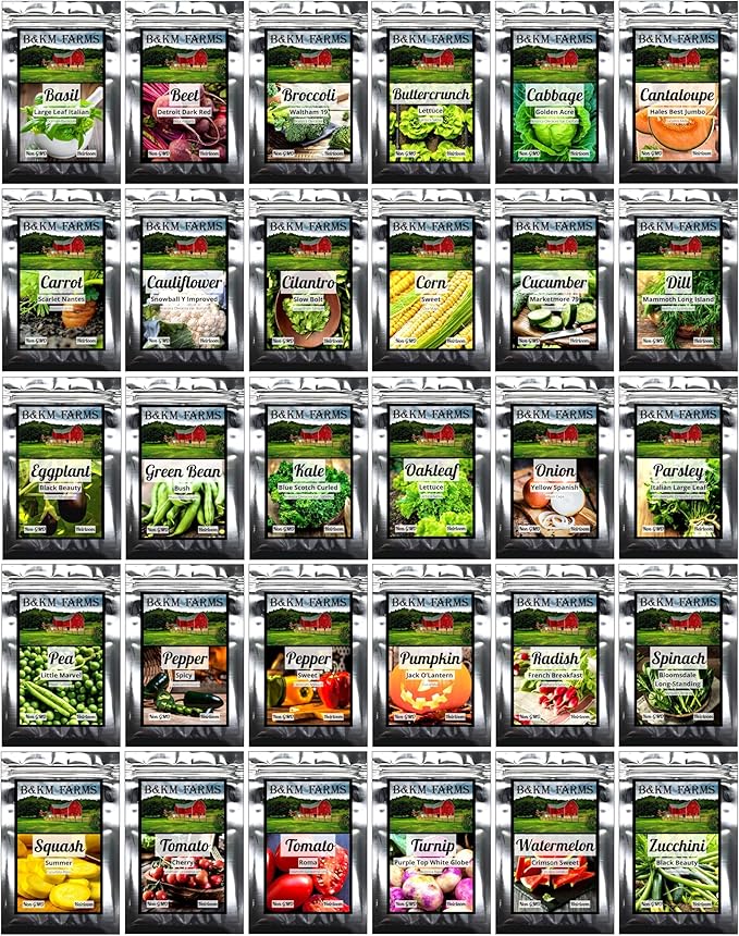 Beginner Survival Seed Vault: 20,000+ Heirloom & Non-GMO Seeds (30 Easy to Grow Varieties) by B&KM Farms