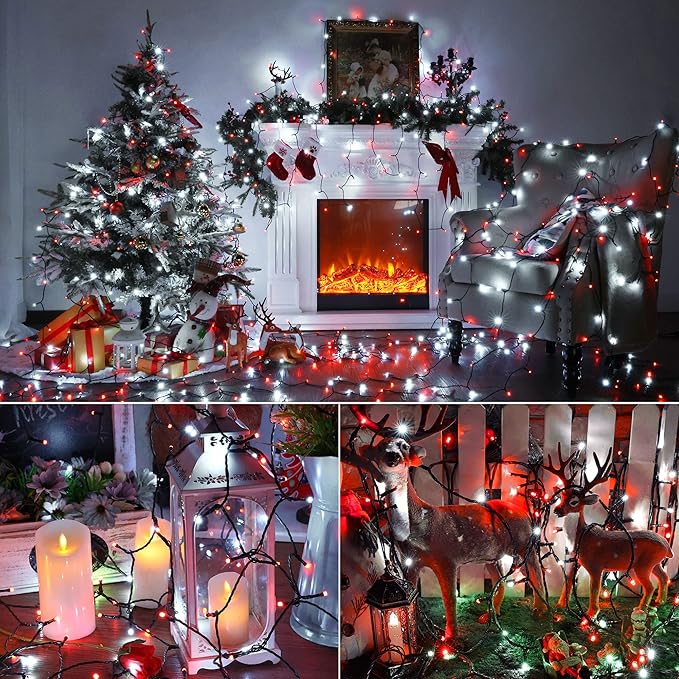 Brizled Red & White Christmas Lights, 78.74ft 240 LED String Lights Connectable, Outdoor Christmas Tree Light 8 Modes Mini Light String with Timer, Indoor Xmas Lighting for Garden Party