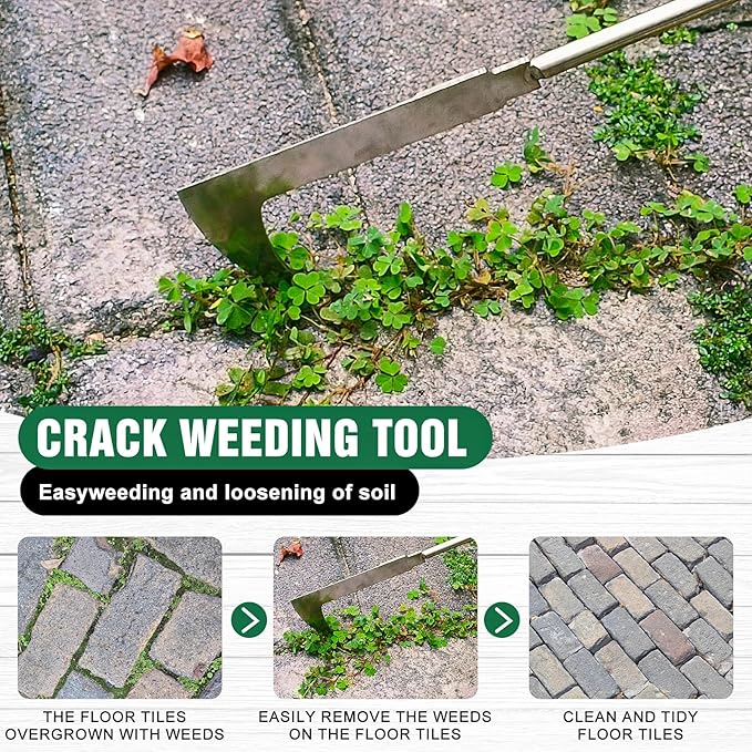BOOLOOEN3Pack Weed Puller Tool, Manual Hand Weeder Paver, Crack Weeder, Stainless Steel Crevice Weeding Digger Tool, Paving Brick Moss Removal, L-Shape Gardening Crack Tool for Lawn Edger and Driveway