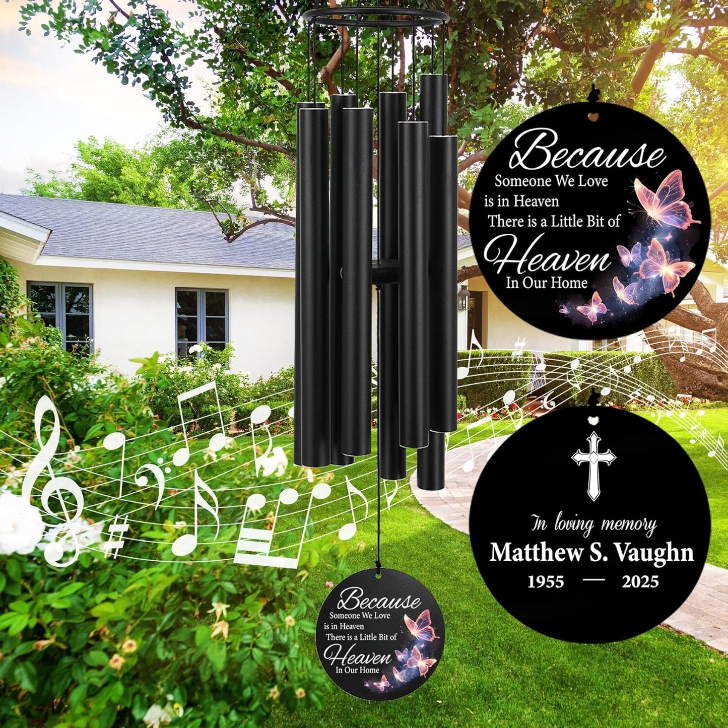Personalized 36" Memorial Wind Chimes, Bereavement Gift to Honor a Loved One's Remembrance, Sympathy Gift for Loss of Mother Father Husband, for Outdoor Garden