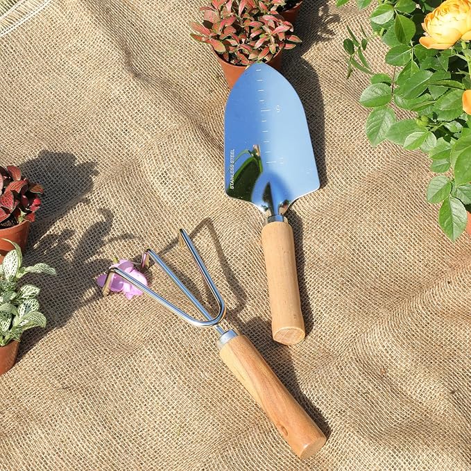 Garden Tool Set, 2 Pieces Stainless Steel Heavy Duty Garden Tools, Gardening Kit with Wooden Handle Garden Hand Tools, Durable Garden Tools for Gardening, Gardening Gifts for Women Men