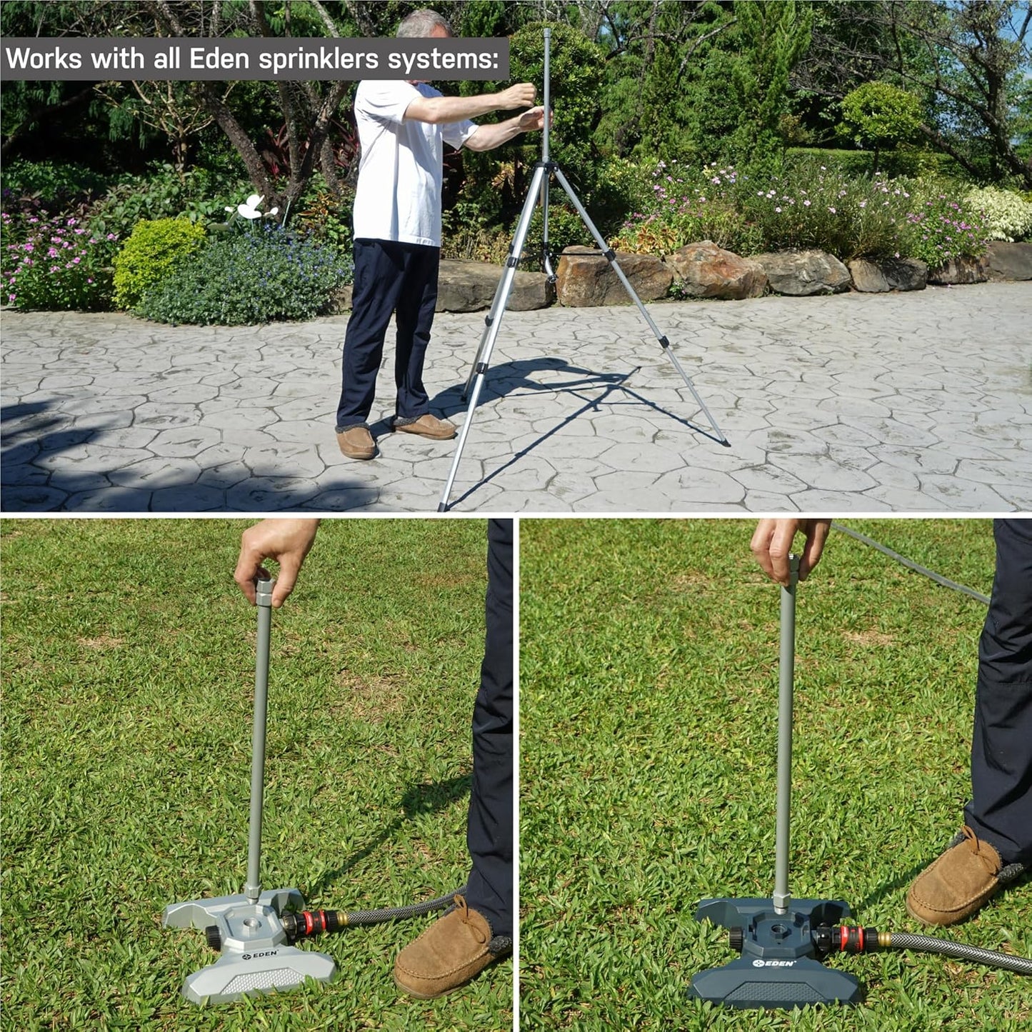 Eden 99989 Multi-Adjustable Sprinkler with Metal Extension Set (12 pcs), Connects to Most Standard (1/2 inch) Threaded Lawn and Garden Watering System