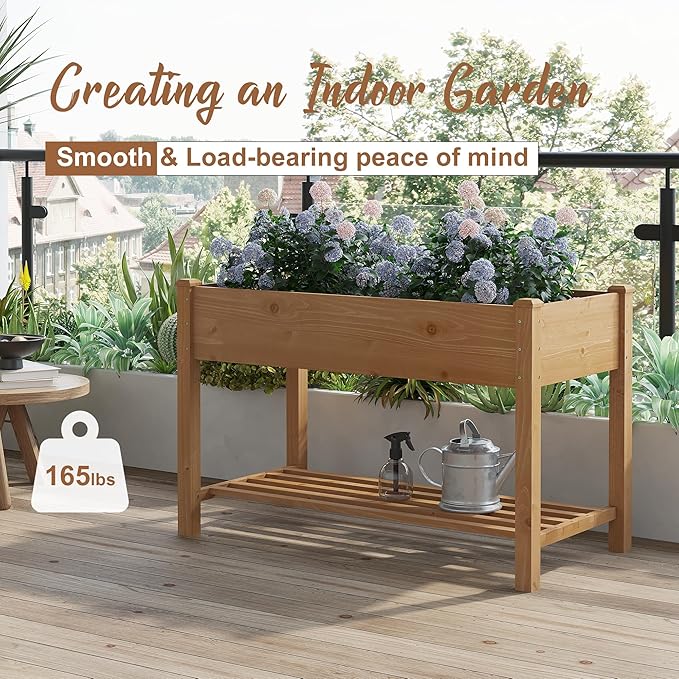 FILWH Raised Garden Bed with Legs Elevated Wooden Planter Box Stand Large Planter Stand Box for Fruits Vegetables Flowers with Divider with Bag - 48 * 24 * 30.5IN(Brown)