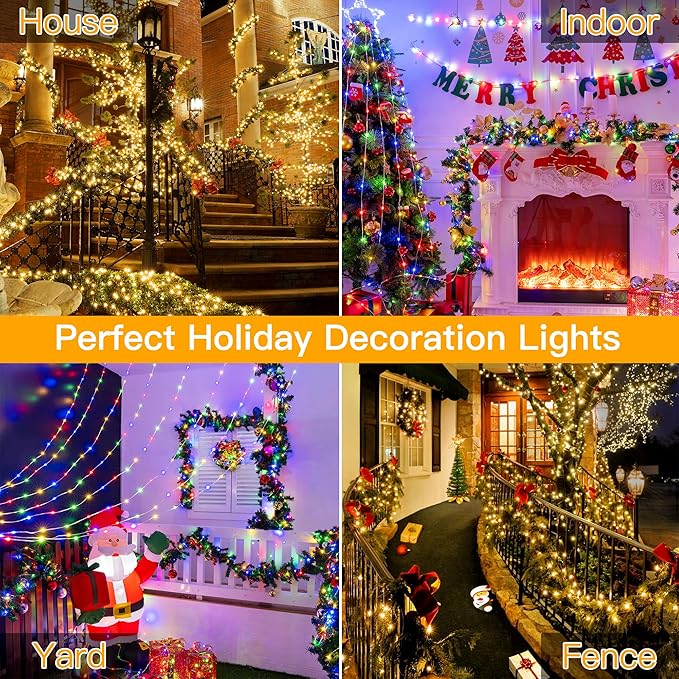 Ollny Christmas Lights Warm and Multicolor, 600LED 197FT Christmas Tree Lights IP67 Waterproof, Plug in Fairy Light with Remote 11 Modes Timer, Xmas Light for Outdoor Indoor House Holiday