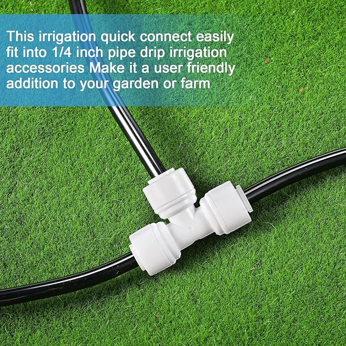 30 Pcs 1/4" Drip Irrigation Tee Connectors for Tube Quick Connect Parts Fittings for 1/4 Inch(6.35mm) Irrigation Tubing or Sprinkler(White,Tee Connector)