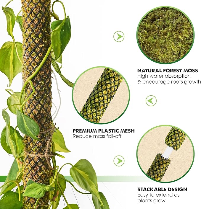 DUSPRO Stackable Mesh Moss Pole for Plants Monstera Potted Plant Stakes for Indoor Plants Extendable Plant Pole Moss Sticks for Plants Climbing Vine Supporting Monstera Trellis 4Pack 71''