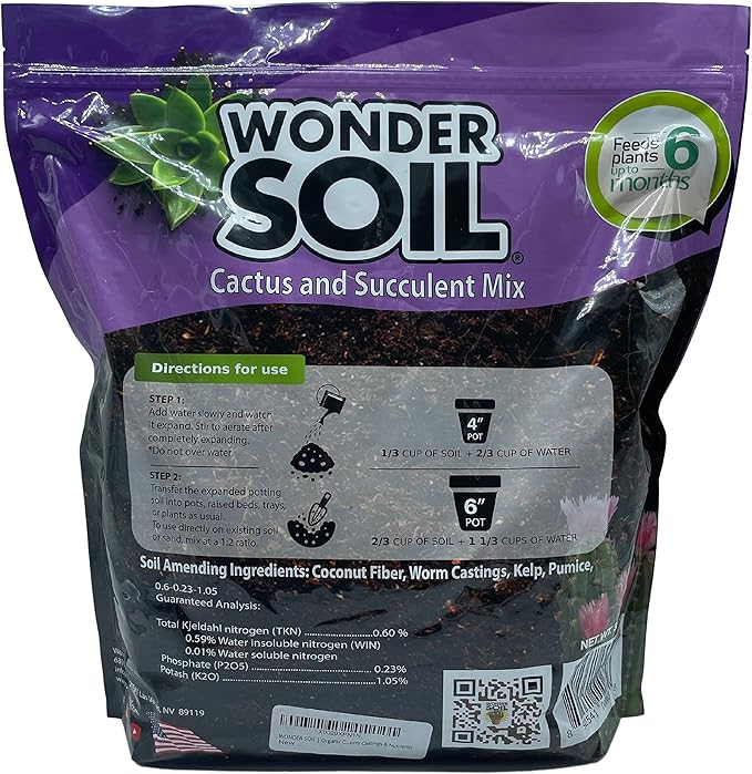 WONDER SOIL | Organic Cactus & Succulent Soil (12 Quarts). Fast Draining Ready to Plant Coco Coir Loaded w/Nutrients | 3 LBS Expands to 12 Quarts | Incl Worm Castings & Nutrients