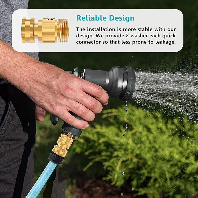 Garden Hose Quick Connect - 6 Pack 3/4" Heavy Duty Solid Brass Fittings With 20 Extra Washers, Male and Female Water Hose Connectors
